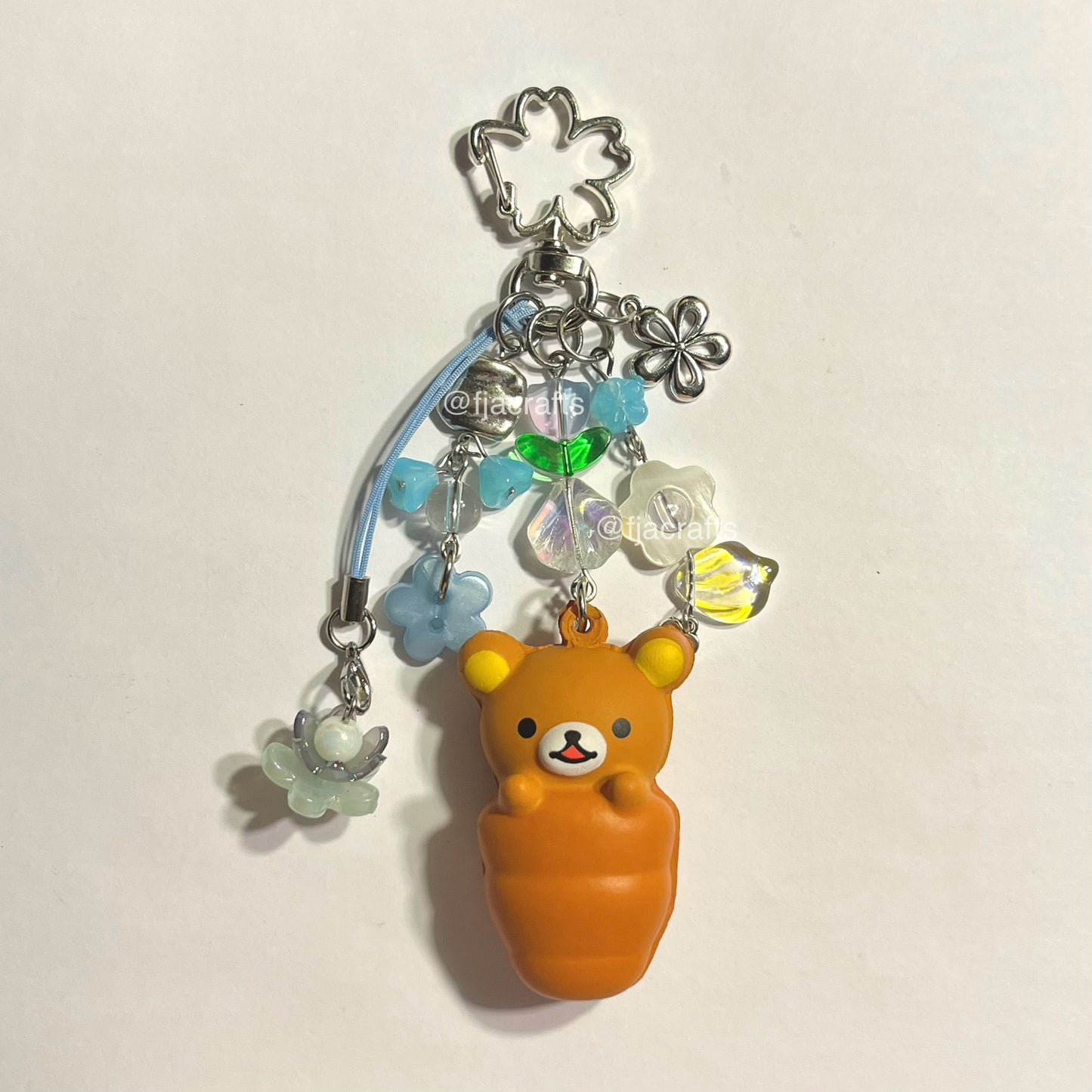 Rila Bear Cute Kawaii Beaded Clutter Squishy Keychain Bag Clip | kkuma brown bread bun yellow green frog FJA Crafts