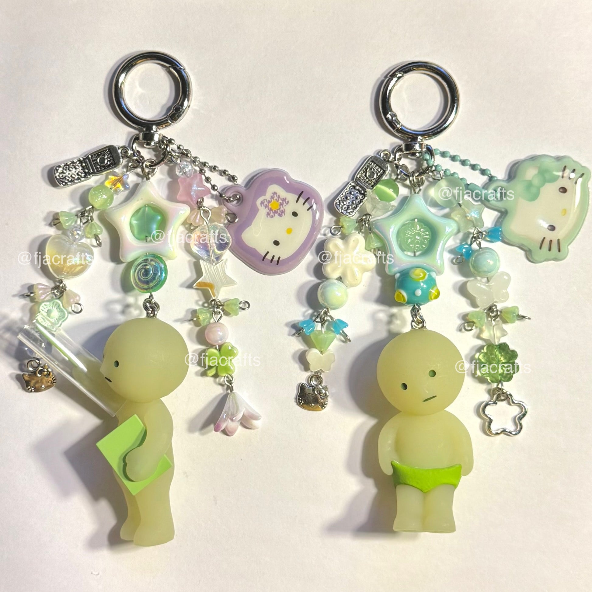 Smis + HK Cute Kawaii Beaded Keychain Bag Clip | blue, green purple kitty stars teacher undies FJA Crafts