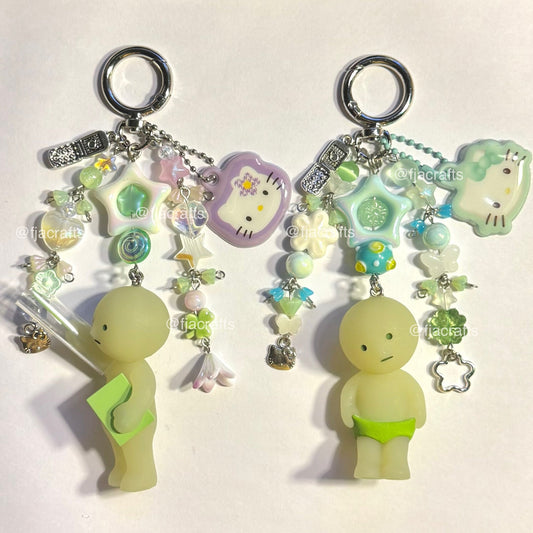 Smis + HK Cute Kawaii Beaded Keychain Bag Clip | blue, green purple kitty stars teacher undies FJA Crafts