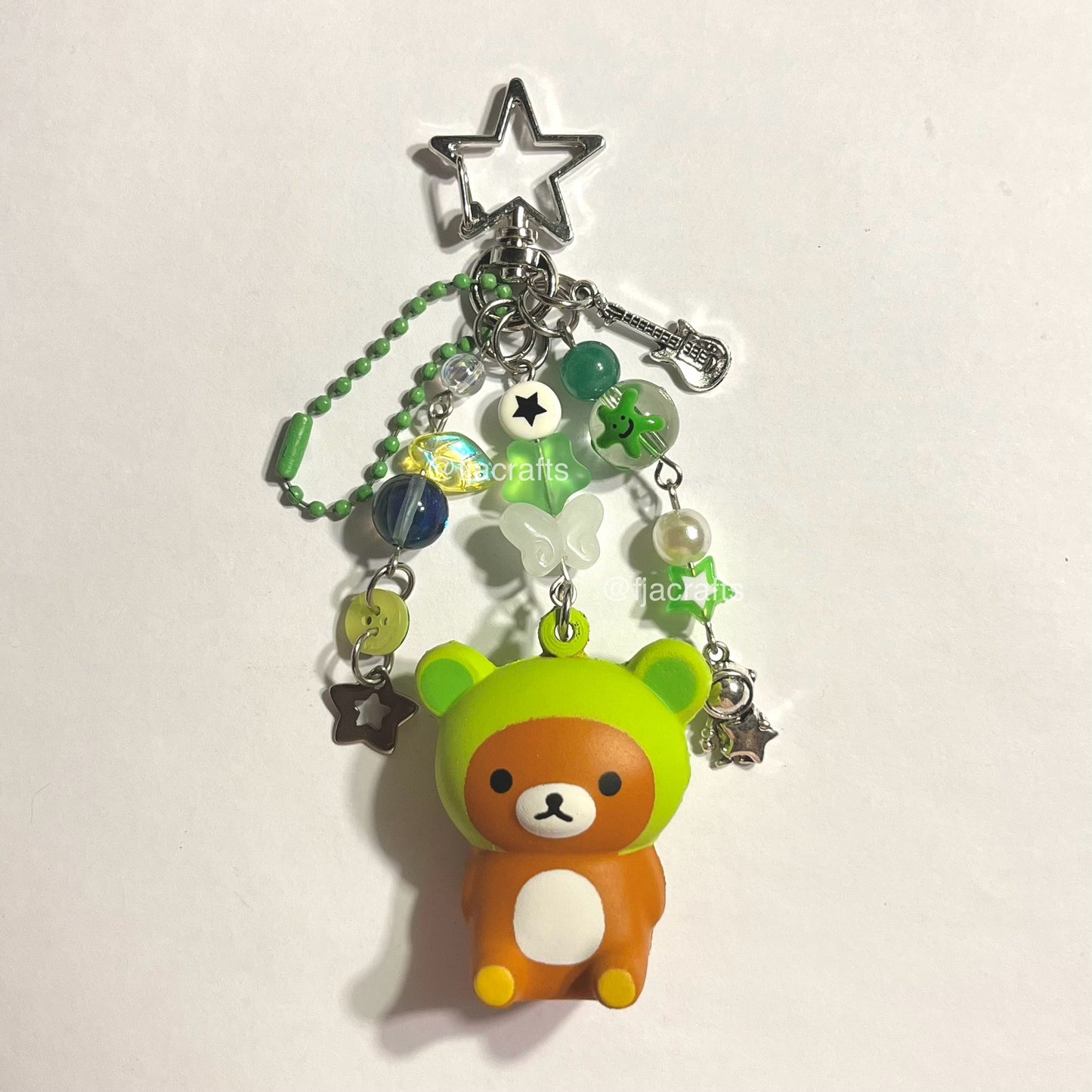 Rila Bear Cute Kawaii Beaded Clutter Squishy Keychain Bag Clip | kkuma brown bread bun yellow green frog FJA Crafts