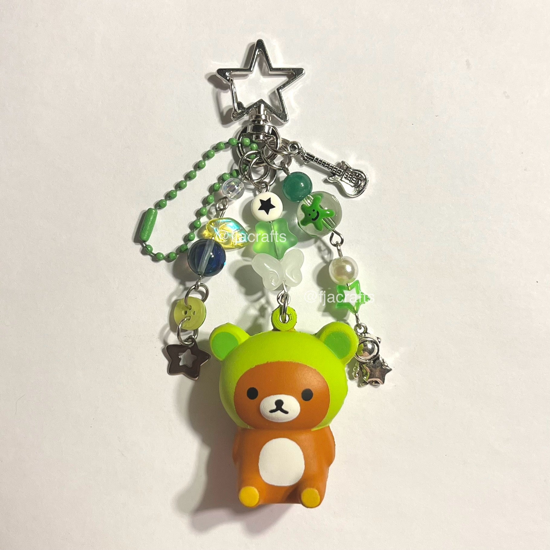 Rila Bear Cute Kawaii Beaded Clutter Squishy Keychain Bag Clip | kkuma brown bread bun yellow green frog FJA Crafts