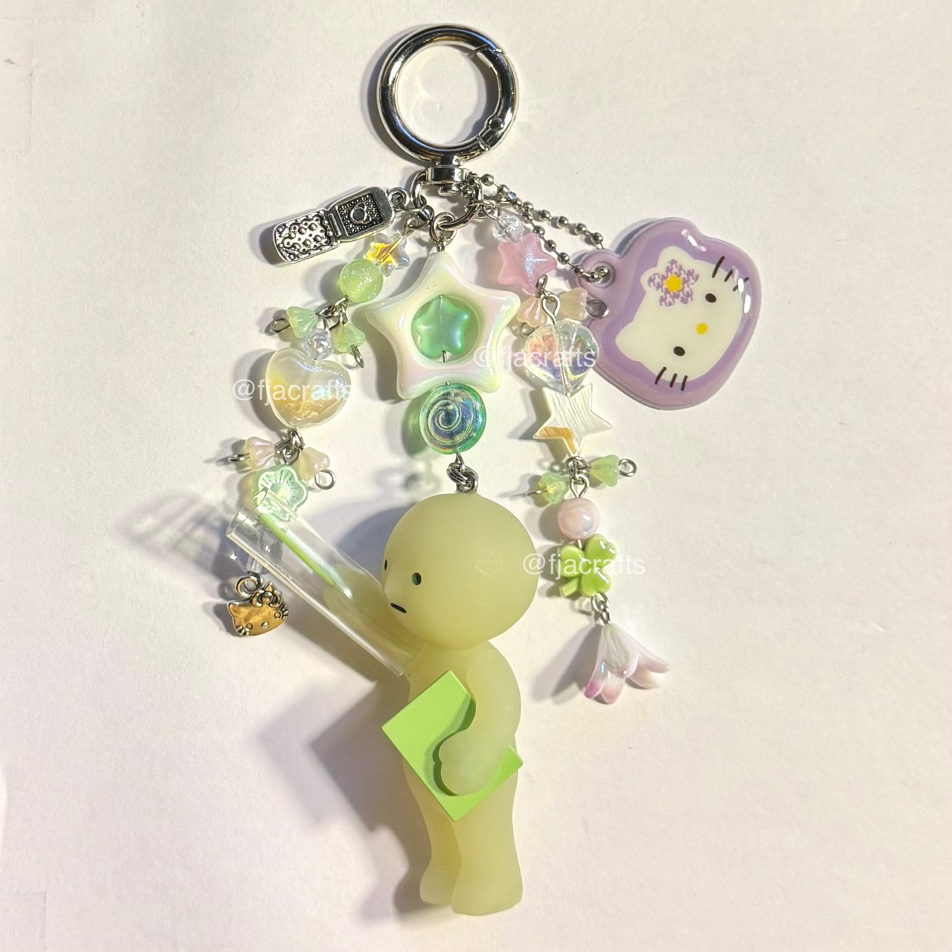 Smis + HK Cute Kawaii Beaded Keychain Bag Clip | blue, green purple kitty stars teacher undies FJA Crafts
