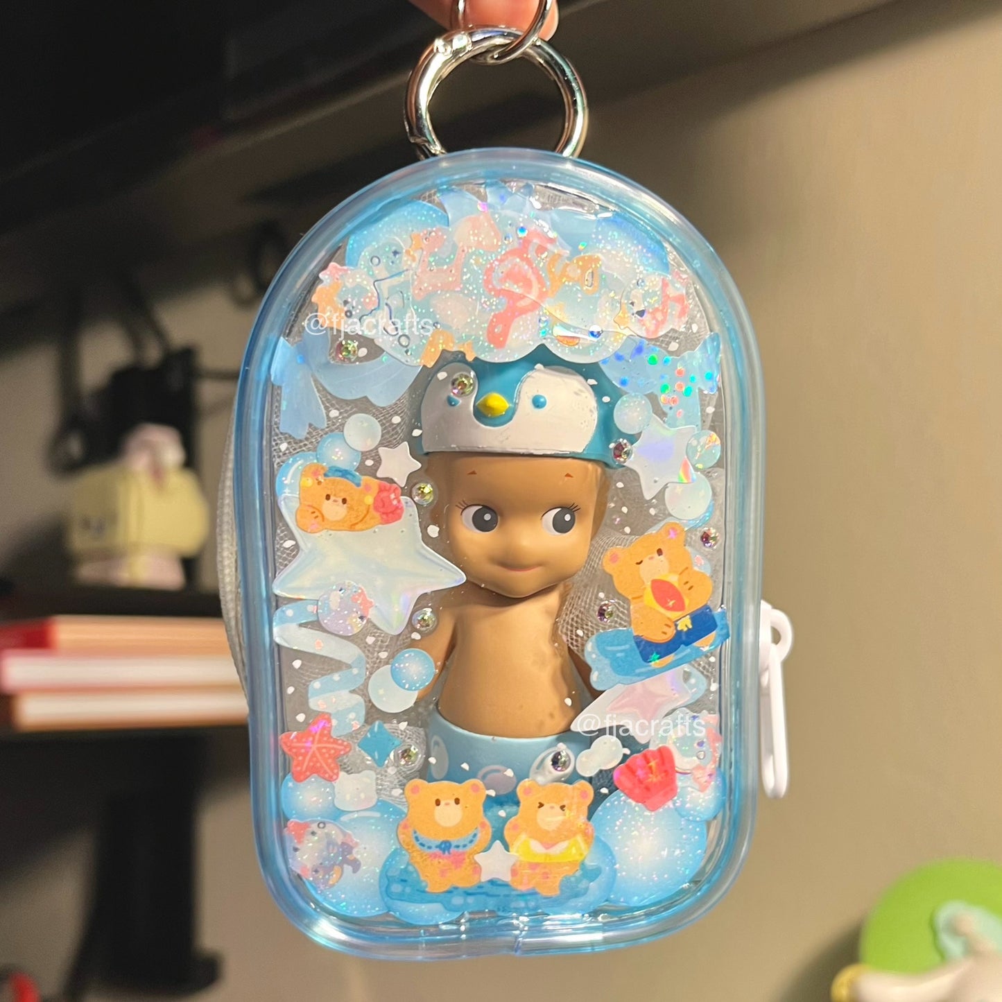 Angel Clear Case Kawaii Deco Sticker Keychain Bag Clip | summer penguin, summer whale, tanned, pink, blue FJA Crafts
