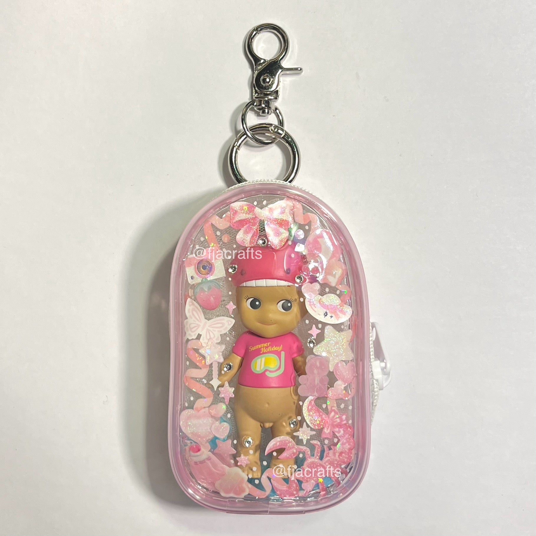 Angel Clear Case Kawaii Deco Sticker Keychain Bag Clip | summer penguin, summer whale, tanned, pink, blue FJA Crafts