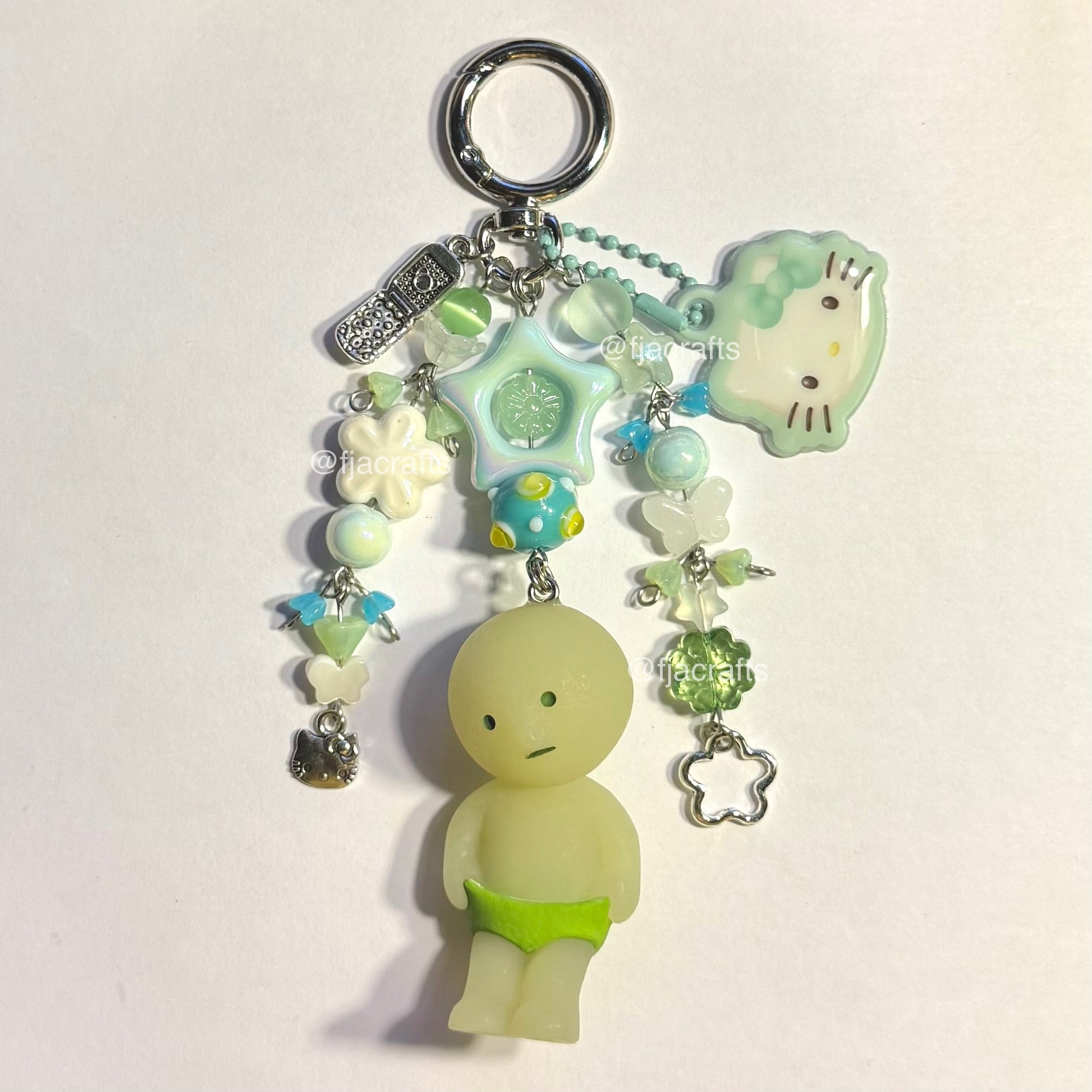 Smis + HK Cute Kawaii Beaded Keychain Bag Clip | blue, green purple kitty stars teacher undies FJA Crafts