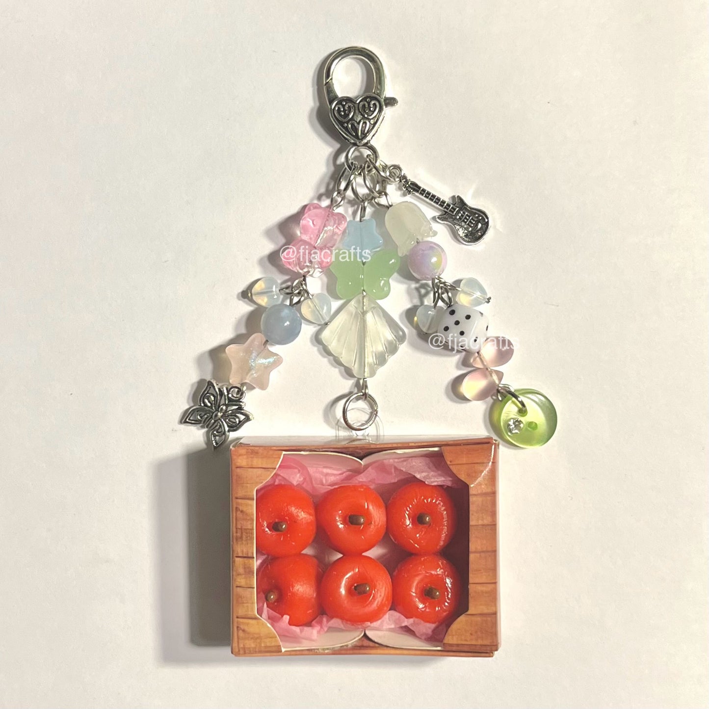 Apples & Peaches Cute Kawaii Beaded Clutter Squishy Crate Keychain Bag Clip | red, gold, pink, pastel, stars FJA Crafts