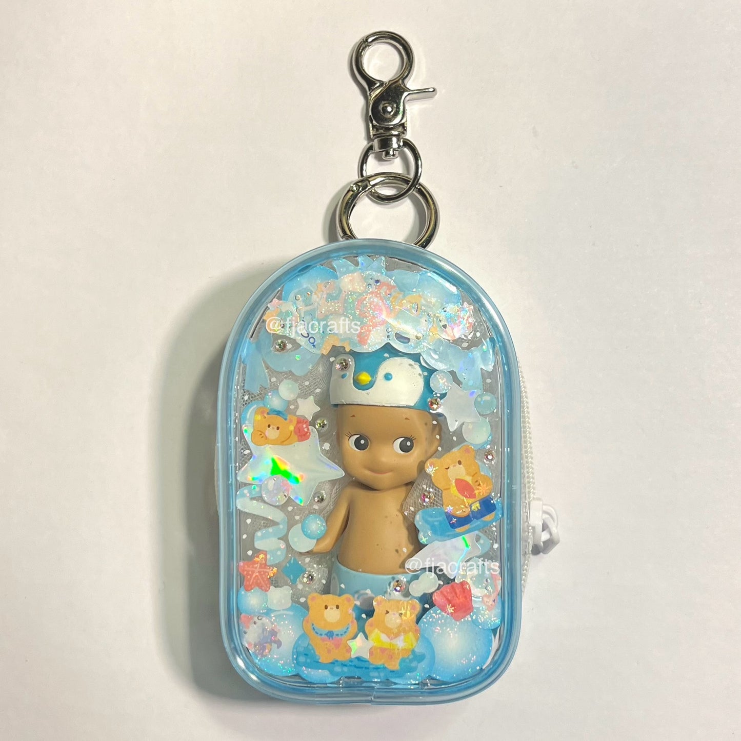 Angel Clear Case Kawaii Deco Sticker Keychain Bag Clip | summer penguin, summer whale, tanned, pink, blue FJA Crafts