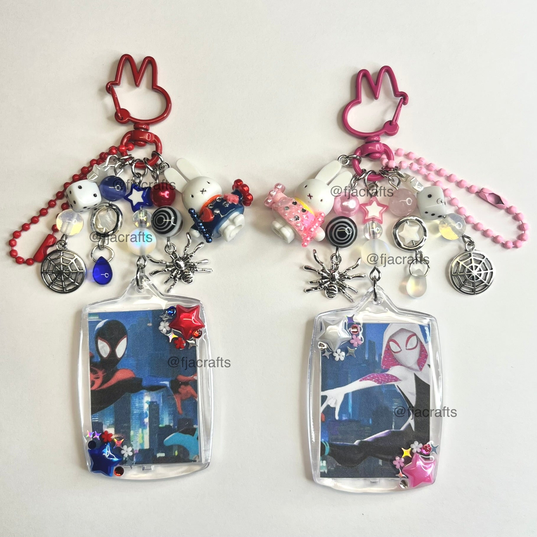 milesXgwen Spider Verse Cute Kawaii Beaded Clutter Keychain Bag Clip Set | red, blue, pink, white FJA Crafts