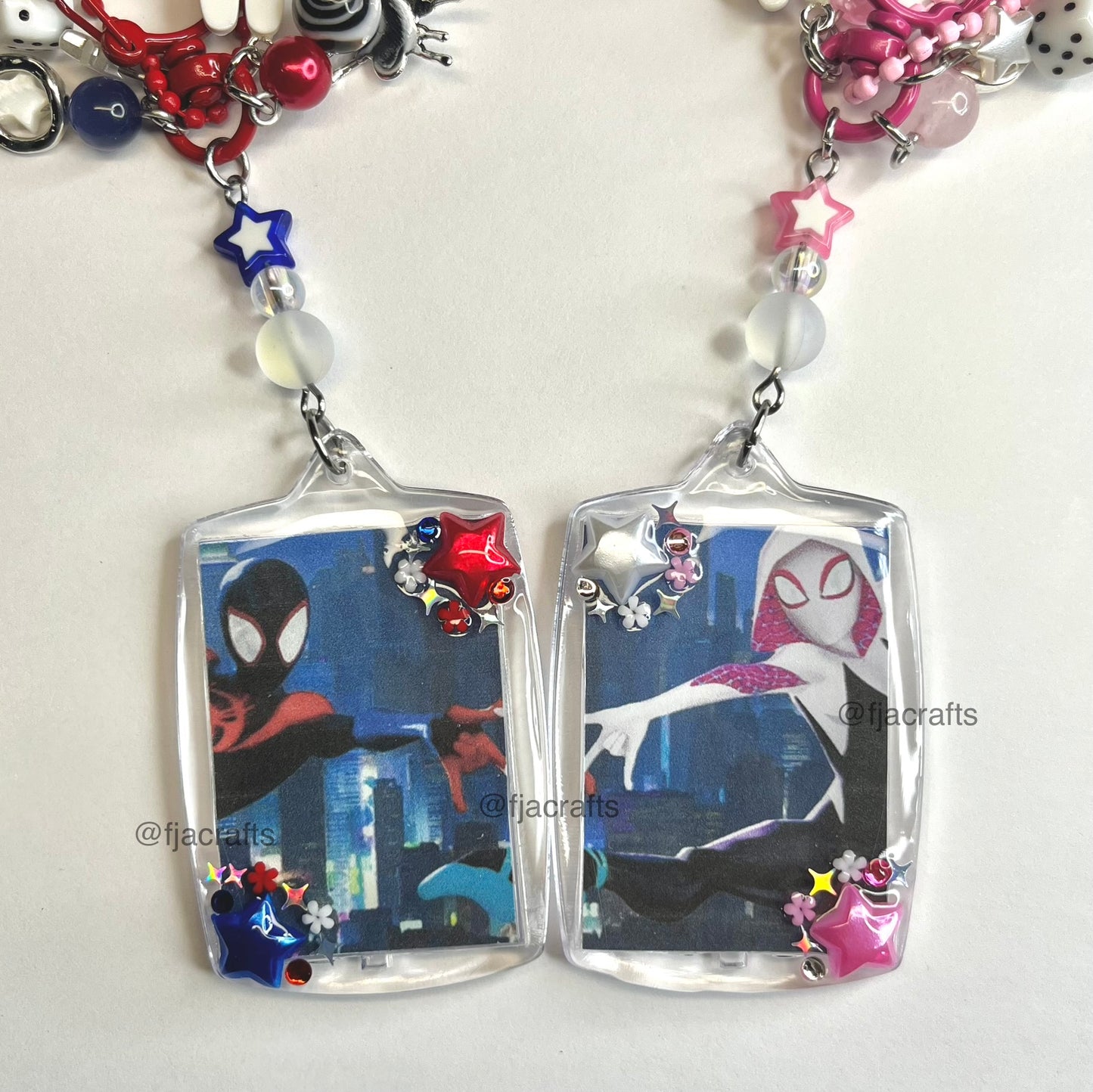 milesXgwen Spider Verse Cute Kawaii Beaded Clutter Keychain Bag Clip Set | red, blue, pink, white FJA Crafts