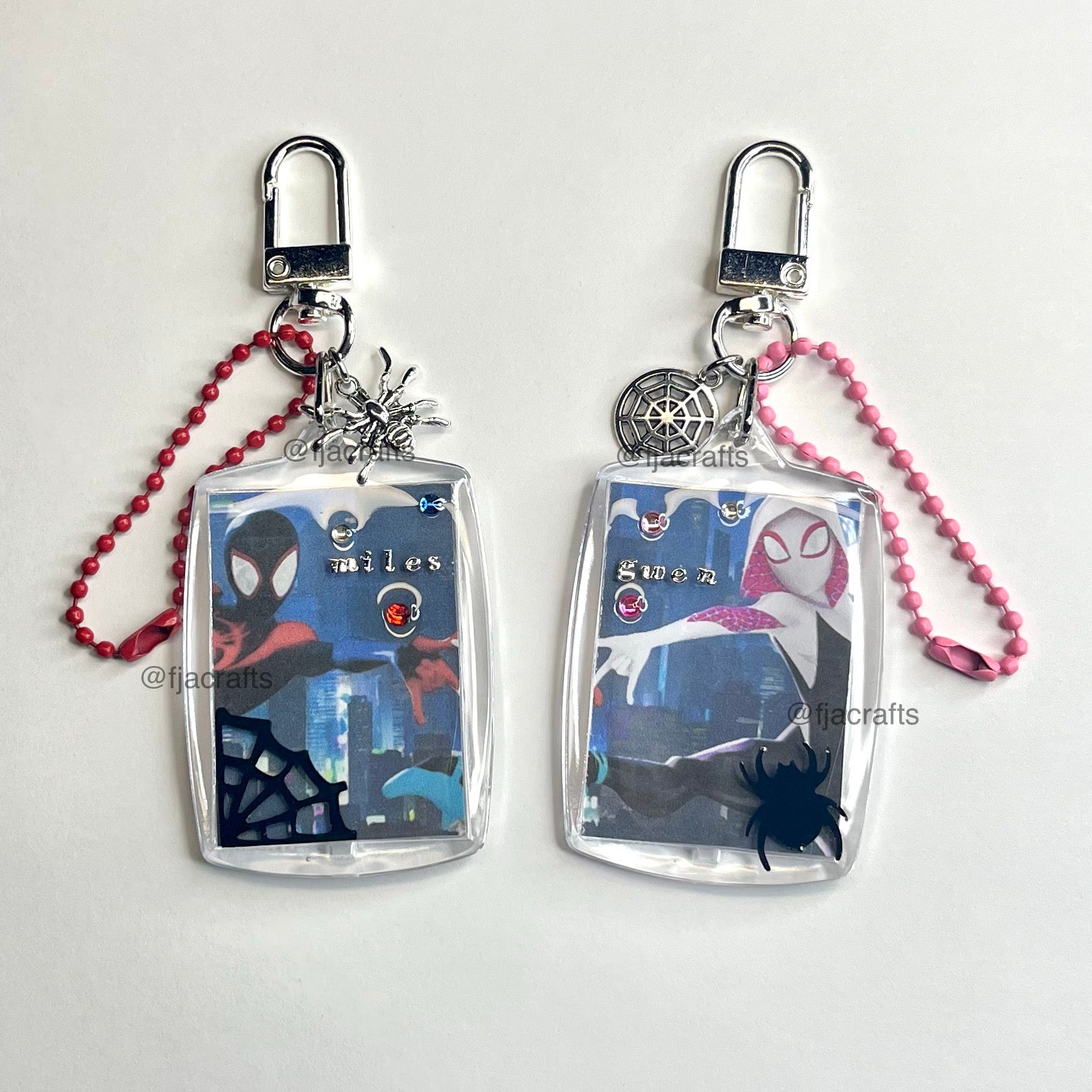 milesXgwen Spider Verse Cute Kawaii Beaded Clutter Keychain Bag Clip Set | red, blue, pink, white FJA Crafts