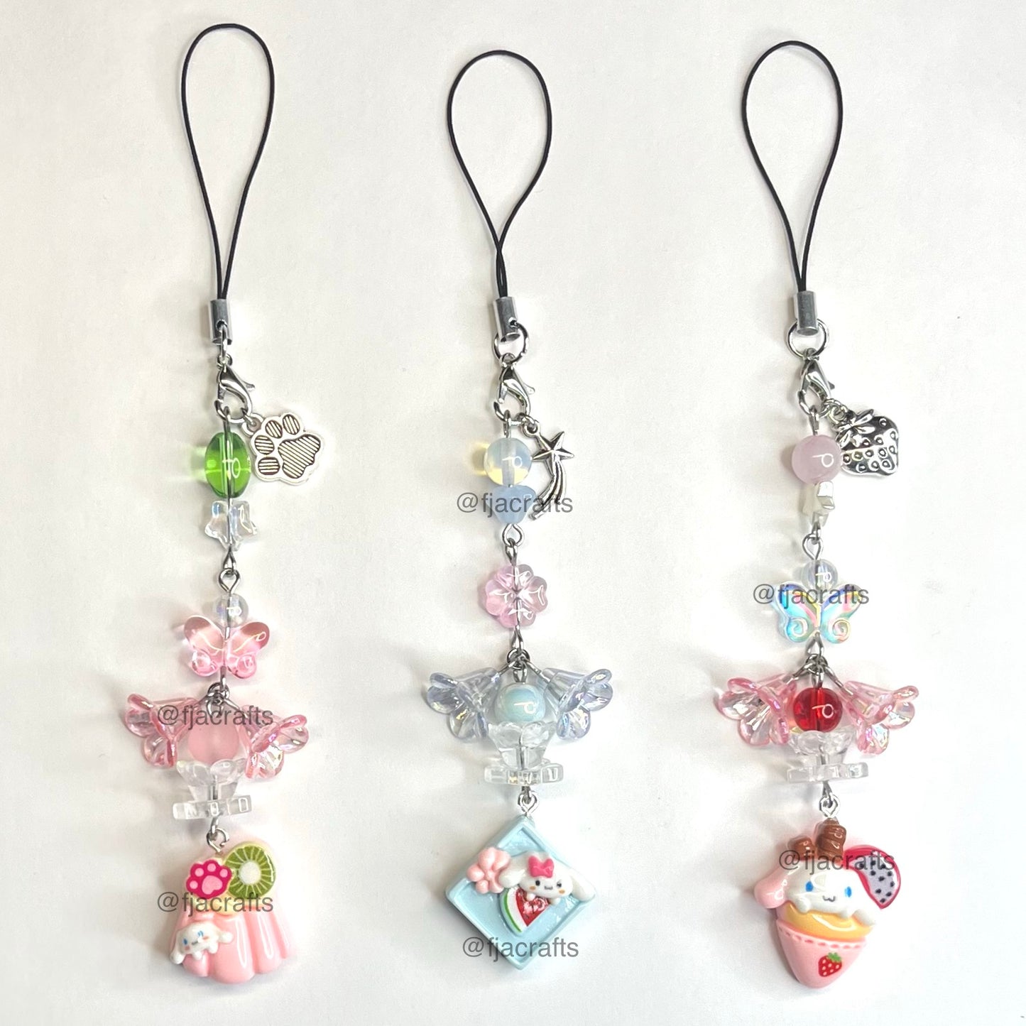 Cinna Dessert Kawaii Phone Charm | pink, green, blue, food, cute, flowers FJA Crafts