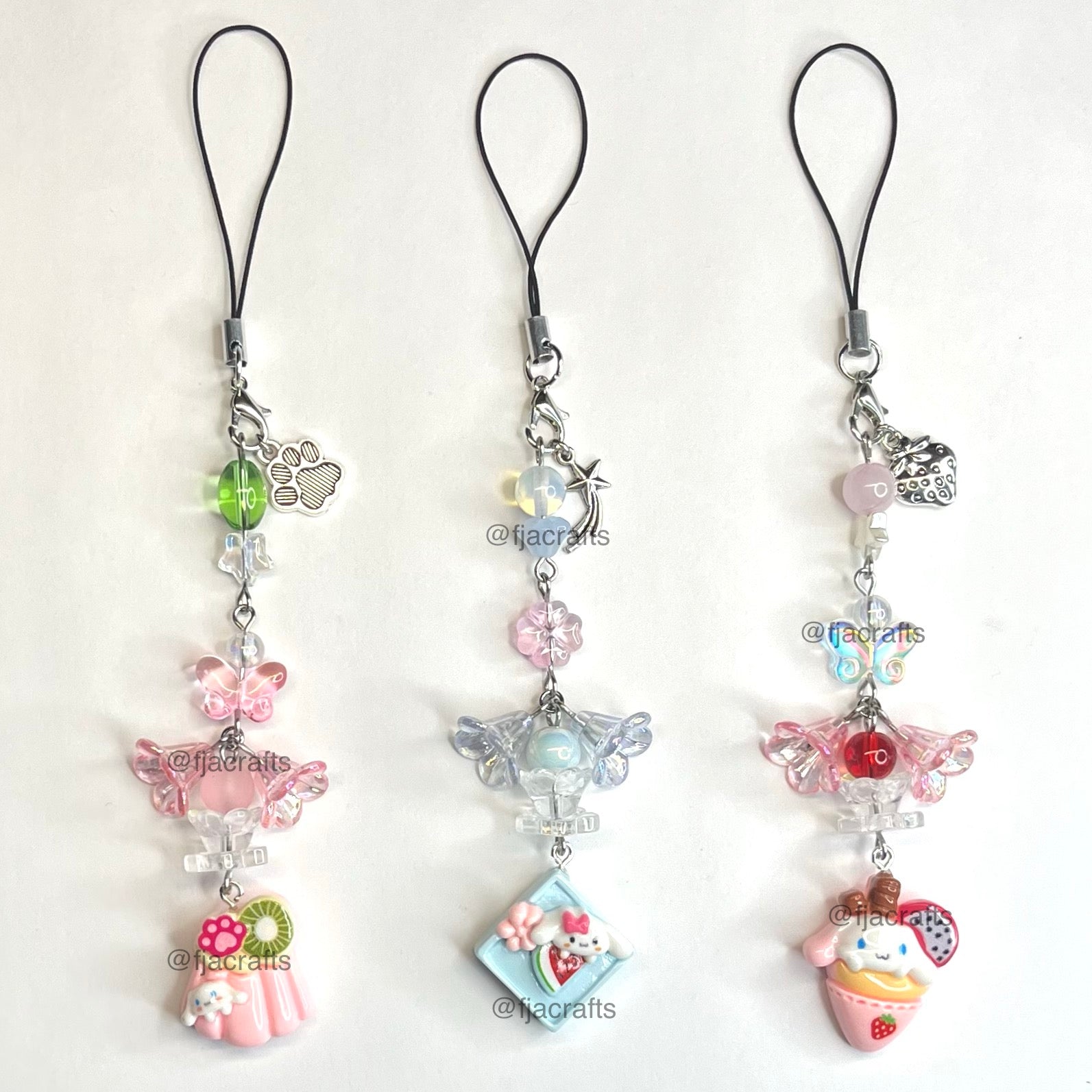 Cinna Dessert Kawaii Phone Charm | pink, green, blue, food, cute, flowers FJA Crafts